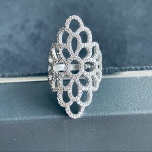 Filigree Cubic Zirconia Signed Sterling Silver OpenWork Statement Ring